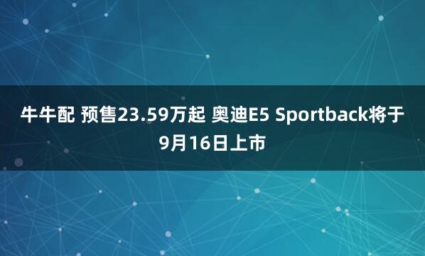 牛牛配 预售23.59万起 奥迪E5 Sportback将于9月16日上市